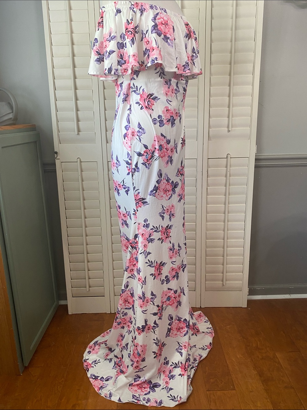 White Maxi Dress with Pink and Purple Floral Print - Picture 6 of 8